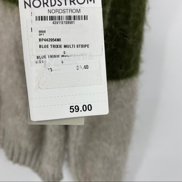 Nordstrom Fuzzy Stripe Pullover Sweater Blue - Picture 3 of 5